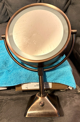 Conair Bronze Dual Sided & Lighted Makeup Mirror-15.5'' High-360 Degree Swivel