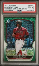 Ruben Santana 2023 Bowman Chrome Green Shimmer Refractor 1st /99 PSA Gem Mint 10