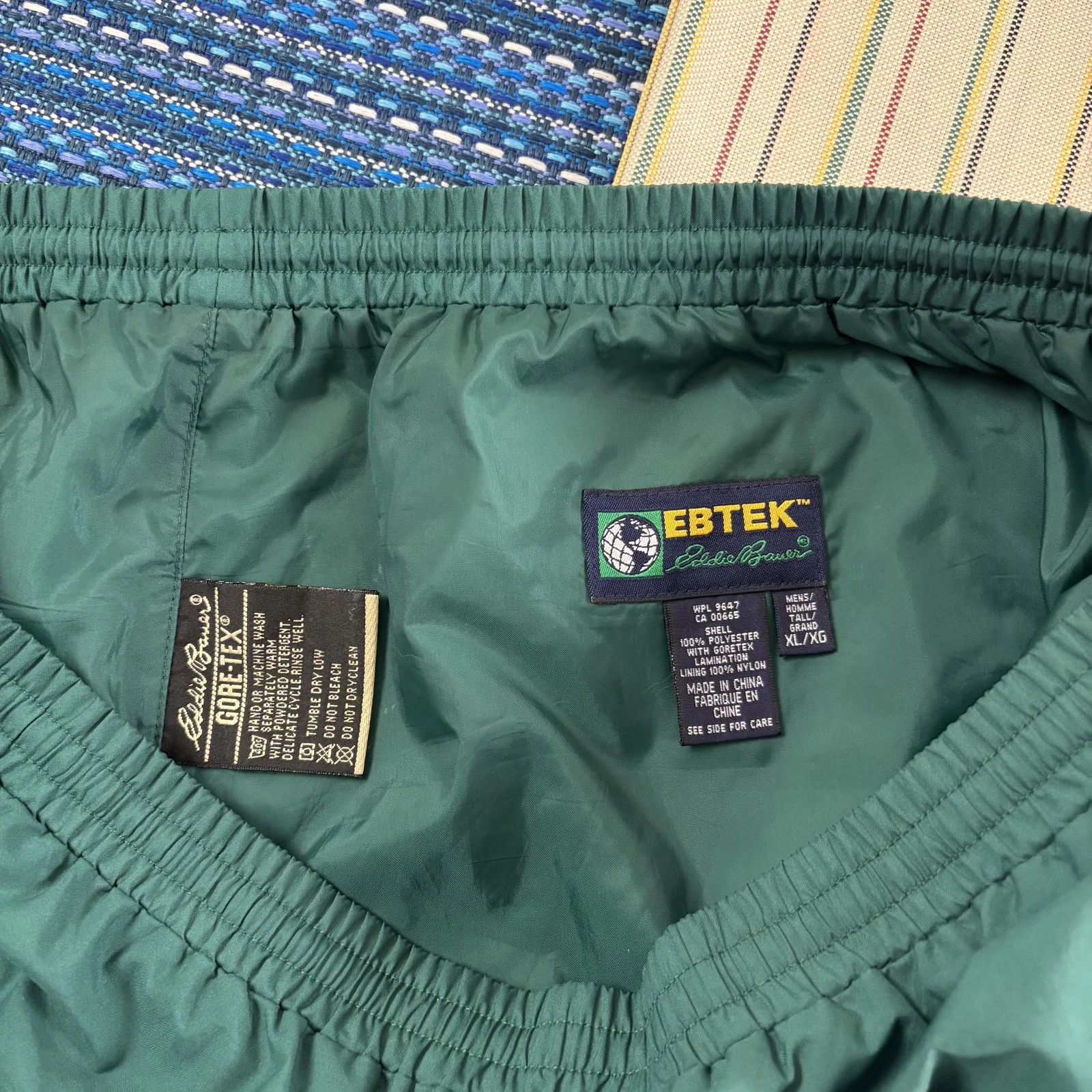 Eddie Bauer EBTEK Rain Pants Mens XL Green GorTex Zip Leg Waterproof Hiking Bike