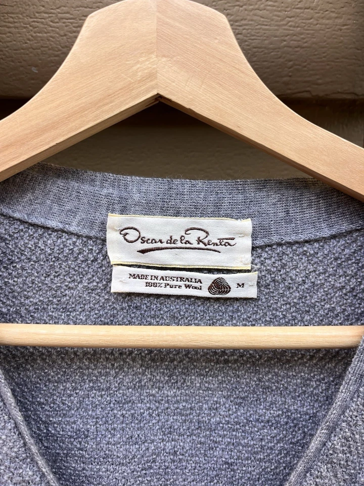 Cárdigan de Lana Oscar De La Renta Vintage Pasarela Años 90 Gris Hecho en Australia M Foto 3 de 4