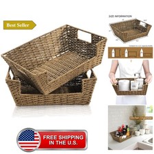 2 Pack Open Front Storage Baskets, Built-in Handles