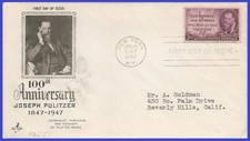 USA4 # 946 ADDR ARTCRAFT FDC   Joseph Pulitzer