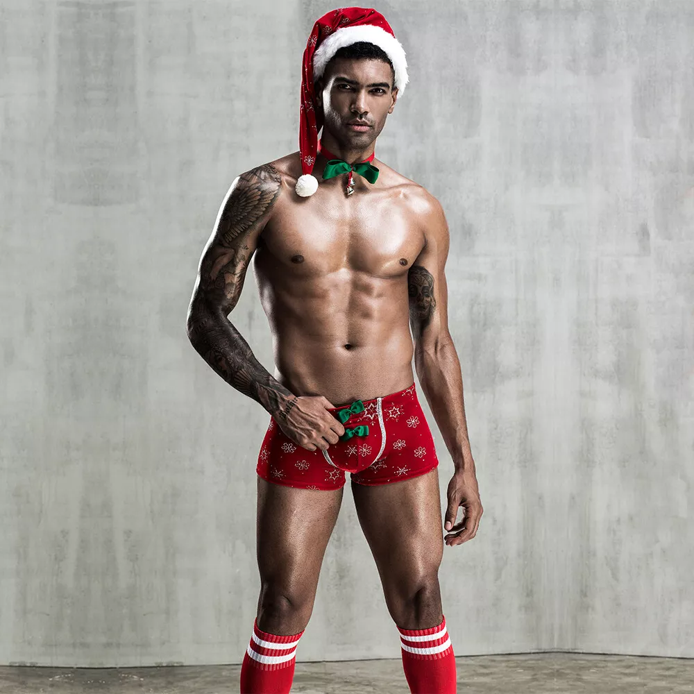 Sexy Naughty Men s Red Bodysuit Xmas Christmas Costume Cosplay Halloween J15