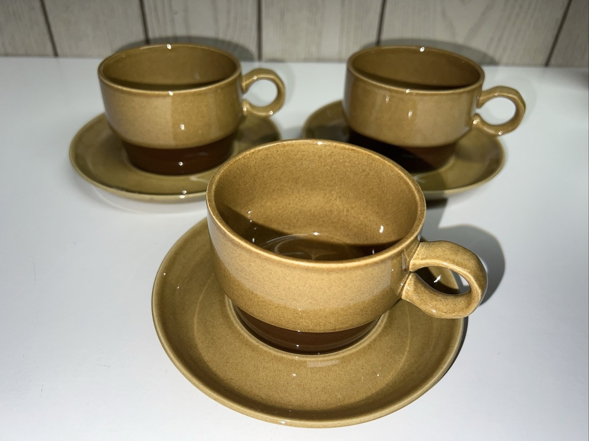 Set Of (3) EKCO ETERNA CANOE STONEWARE JAPAN 1102 CUP & SAUCER