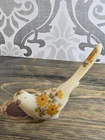 Vintage Fenton Art Glass Bird Custard Satin Glass 6.5" Bird Hand Painted Flowers