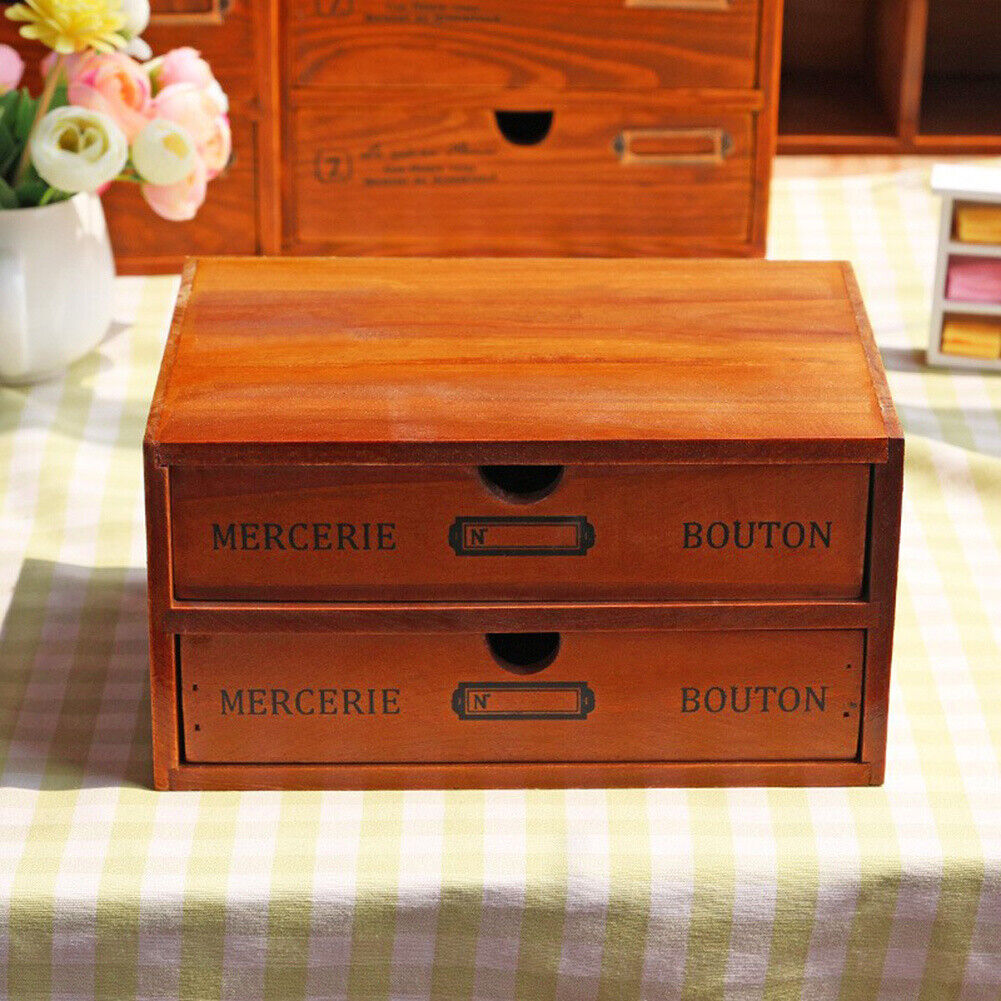 1/2/3/4 Drawers Vintage Wooden Storage Box Organizer Home Office ...