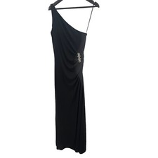 Bari Jay Black One Shoulder Ruched Gown Size 3-4