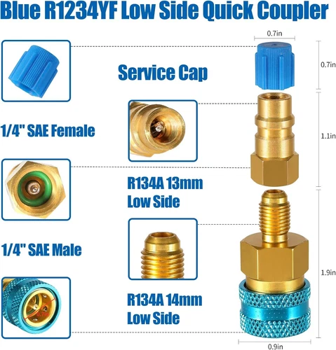For Car A/C R1234YF To R134A Adapter Kit Quick Couplers Hi/Lo Side Conversion - Picture 8 of 17