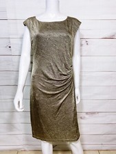 Ann Taylor Loft Womens Dress Size L Golden Round Neck Lined Sleeveless Ruched