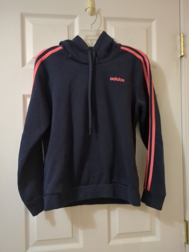 Adidas 3-Stripes Blue With Pink Stripes Women's Fleece Hoodie Size M