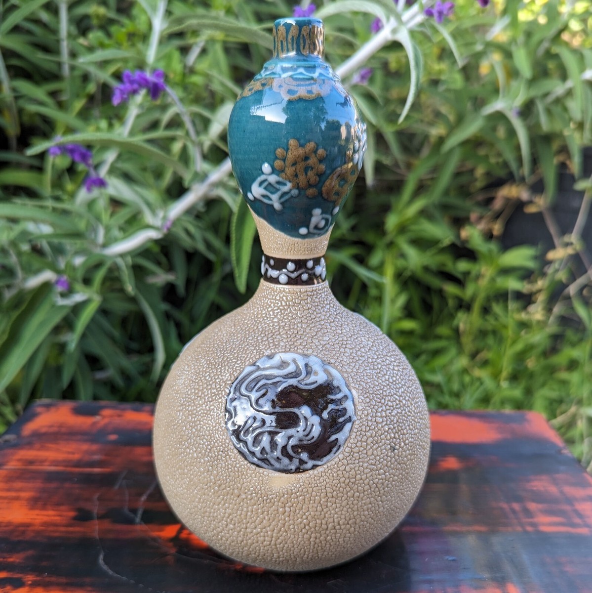 Antique Japanese Aizu-Hongo Sharkskin Glaze Vase Sake Bottle