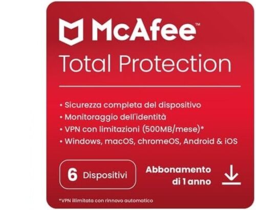 McAfee Total Protection 2022 | Fino a 6 Dispositivi | 1 Utente | 1 Anno | PC/Mac - Foto 1 di 1