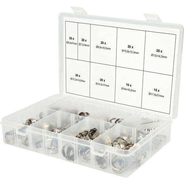 KS Tools Sortiment Stufenlose 1-Ohr-Schlauchschellen 170-Tlg Edelstahl Ø5,8-21Mm-image