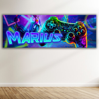 vz122 Leinwandbild Gamer Bild mit Namen Gaming Deko Gamer Wandbild Jugendzimmer