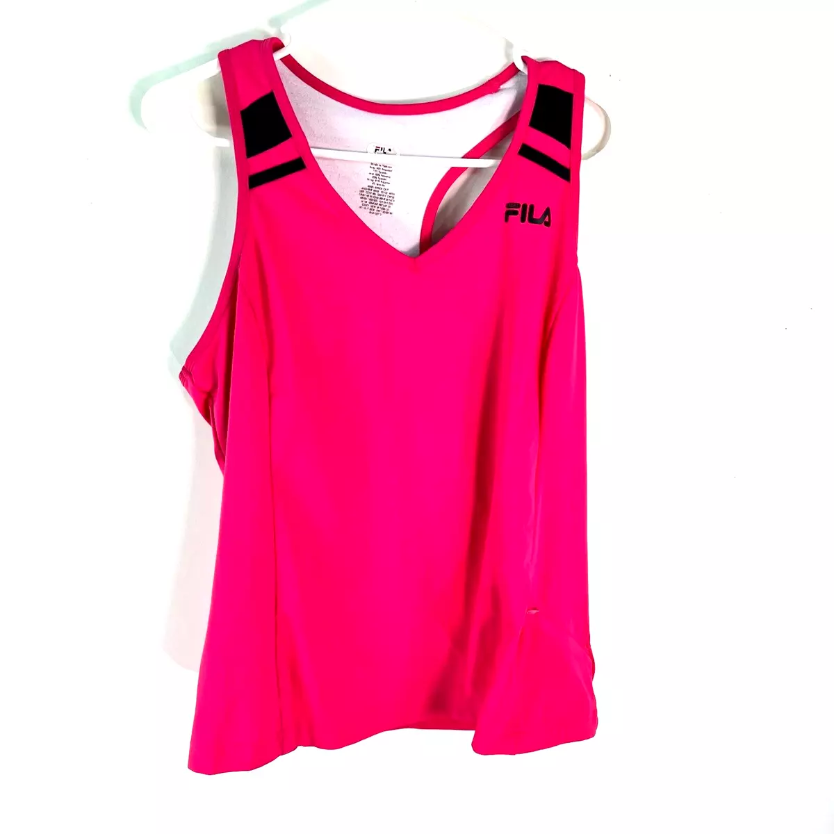 Fila Womens Racer Back V Neck Stretch Zipper Activewear Pink Tank Top Size L