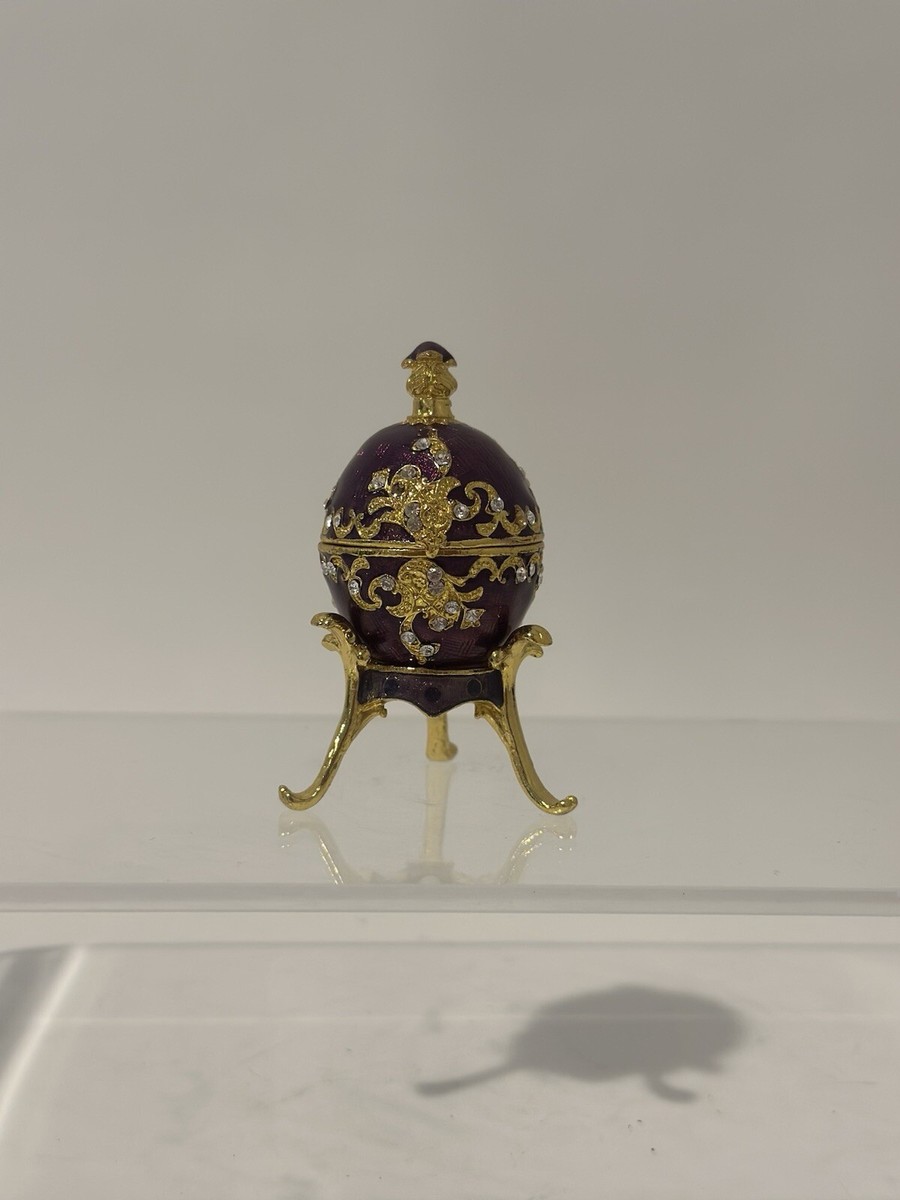 Hand-Painted Enamel Vintage Egg Jewelry Box - Faberge Style Trinket Organizer (Purple) - View #10