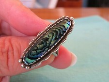 VINTAGE STERLING SILVER ELONGATE ABALONE RING SIZE 4.5 38 X 13MM