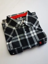 Boot Barn Men's Black & White Plaid Flannel Shirt ~ Pearl Snap Buttons ~ Size...