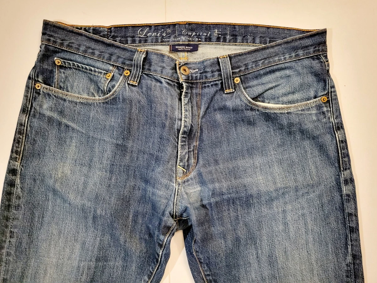 Levi s Capital E Jeans 38 32 Made In USA Hesher Boot Dark Blue