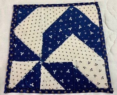Vintage Antique Patchwork Quilt Table Topper, Small, Navy, Pinwheel, Calicos