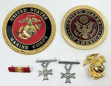 LOT OF 4 US Marine Corps Challenge Coins Pistol Sharpshooter Badge Globe Anchor