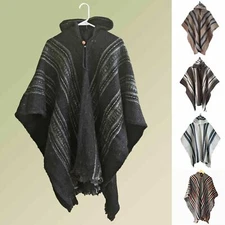 LLAMA WOOL MENS CAPE PONCHO COAT JACKET WITH HOOD INDIGENOUS HANDMADE IN ECUADOR