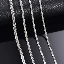 Italian Solid Sterling Silver Rope Link Chain Necklace 925 Silver Chain UNISEX