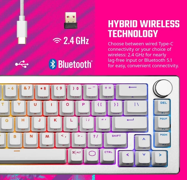 Cooler Master Wireless 2.4GHz Keyboard Silver/White CK-721-SKTM1-US - Image 2 of 4