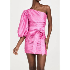 LoveShackFancy - Altie One-Shoulder Mini Dress - NEW W TAG - 10 US 14 UK - Pink