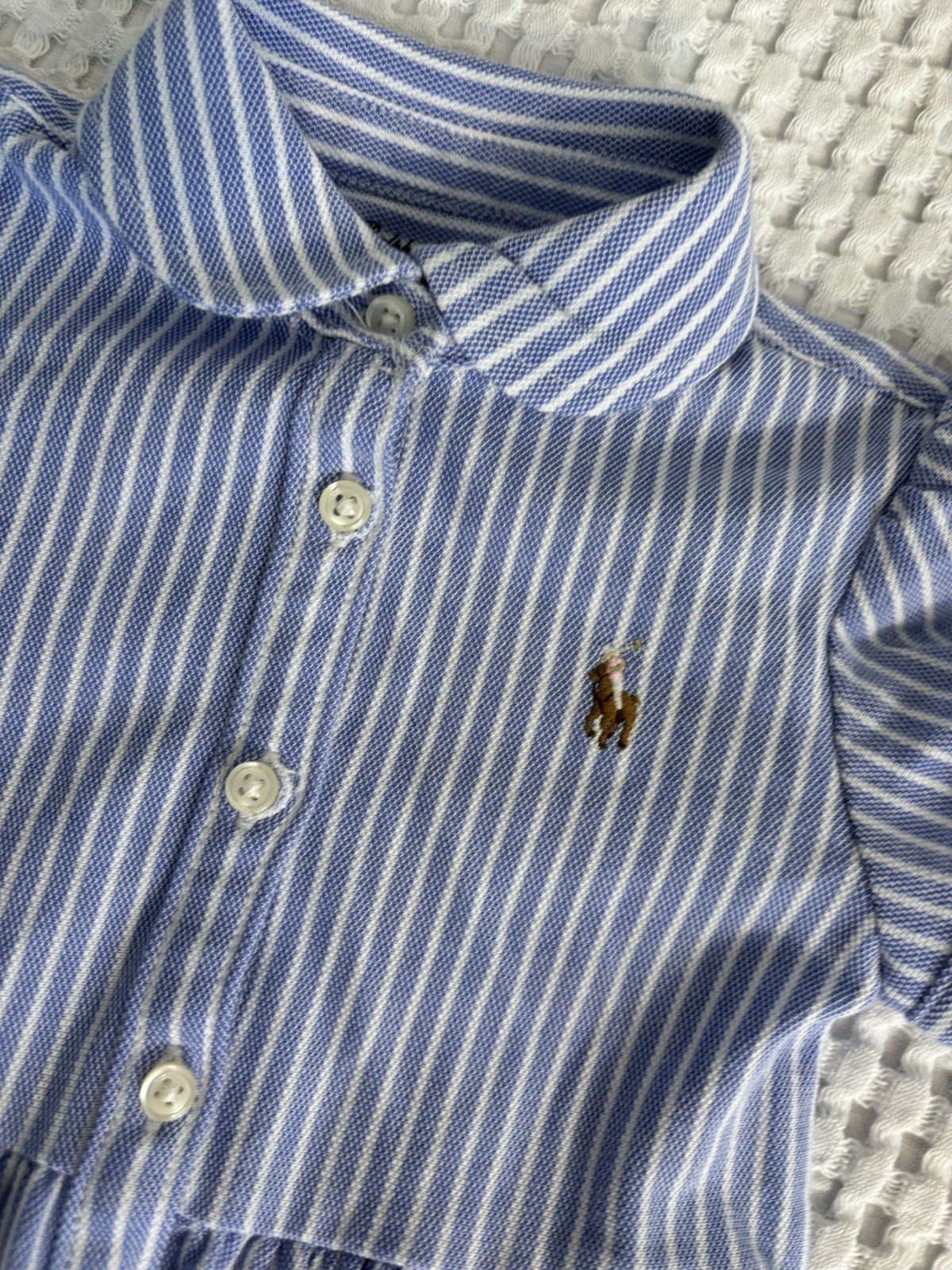 NWT Baby Girls Ralph Lauren Blue Striped Mesh Dress. Size 18 Months Toddler Pony thumbnail 3