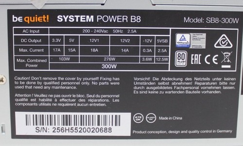 Be Quiet System Power B8 300W (BN256) ATX Netzteil 300 Watt 80+   #156804