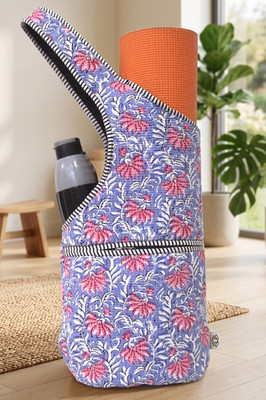 Handmade Bunt Gepolsterter Yoga Mat Bag Boho Floral Baumwolle Tasche Lila