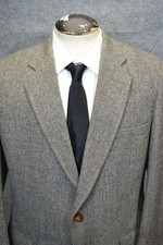 VTG Harris Tweed Blazer Mens 42L Gray Herringbone Scottish Wool Sport Coat USA