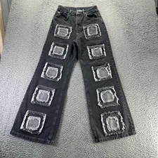 The Ragged Priest Jeans Womens 28x31 Black Denim Straight Baggy Patchwork Hippie