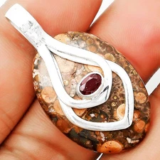 Natural Poppy Jasper & Garnet 925 Sterling Silver Pendant Jewelry P-1562