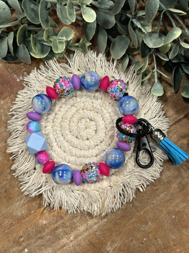 Multicolor Round Beaded keyring w/ Tassel Dangle Charm