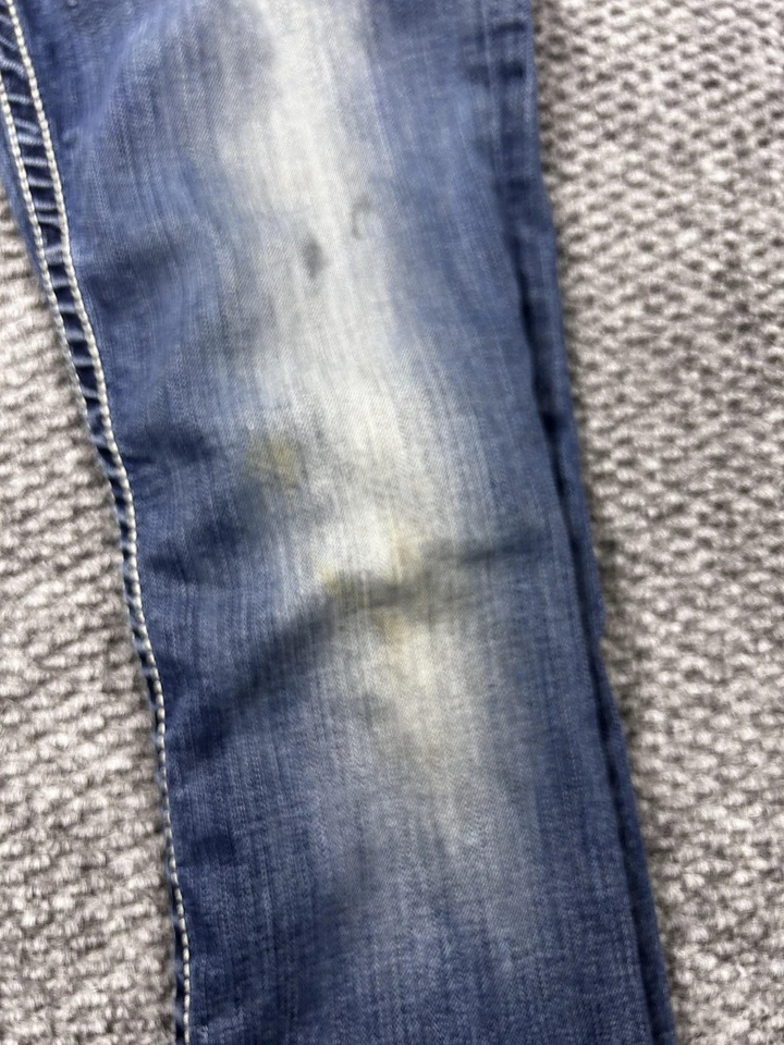 BKE 牛仔文化牛仔裤女式 27R 蓝色靴型对比缝线破旧 — 第 2/4 张图片