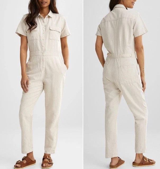 Outerknown Natural Beige Khaki Linen Blend Hiking Preppy Jumpsuit $168 Sz M
