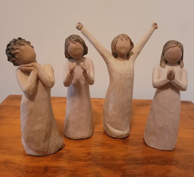 Set of 4 Willow Tree Figurines 2000-2009 Angel Love Courage Sisters by Heart-2