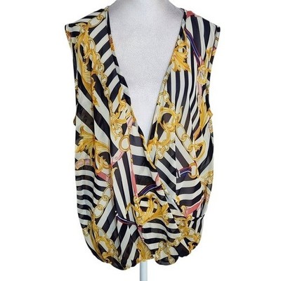 Lavish Black and White Chain Print Sleeveless Sheer Blouse Size 1XL NWT