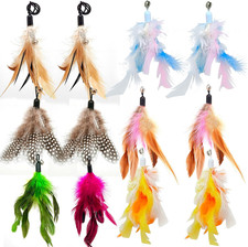 12 Pack Cat Wand Feather Toy Refills with Bells , Natural Feather Replacement fo