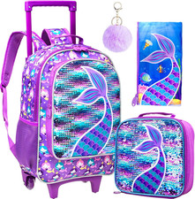 Rolling Backpack for Girls, Roller Wheels Kids Bookbag - Wheeled Suitcase Elemen