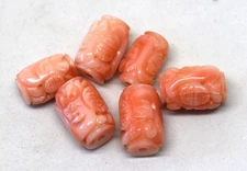 6 Vintage Chinese Hand Crafted Natural Undyed Pacific Coral Beads