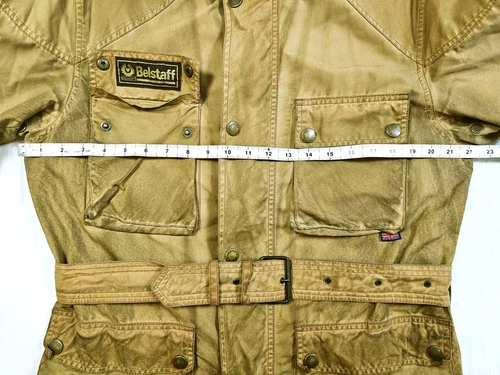 HOT VTG Men BELSTAFF TRAILMASTER BIKER PARKA BELTED KHAKI WAXED Jacket L (Fit M) image 18