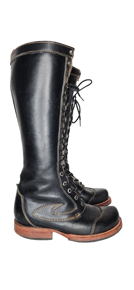 Botas John Fluevog Frontiers Sundance de cuero negro con cordones hasta la rodilla de colección 6,5 7 Foto 4 de 4