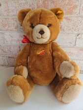 Steiff Petsy Bear Plush Stuffed Animal Jointed 012129 Tan Brown Red Bow