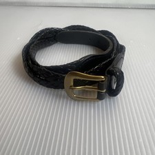 Talbots 1" Black Braided Leather Belt - Women's Size M 6309 36.5  Brass Buckle
