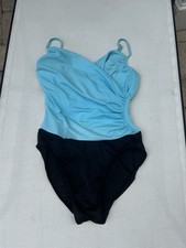 Miraclesuit Two Tone Aqua Tummy Control Underwire Bra One Piece Swimsuit Sz 10