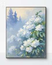 White Floral Canvas Wall Art Misty Garden Painting Print Home Decor 8 12
