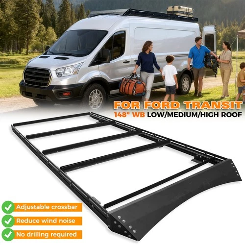 Van Roof Rack W/ Solar Panel Bracket For Ford Transit 148"WB Low Mid High roof